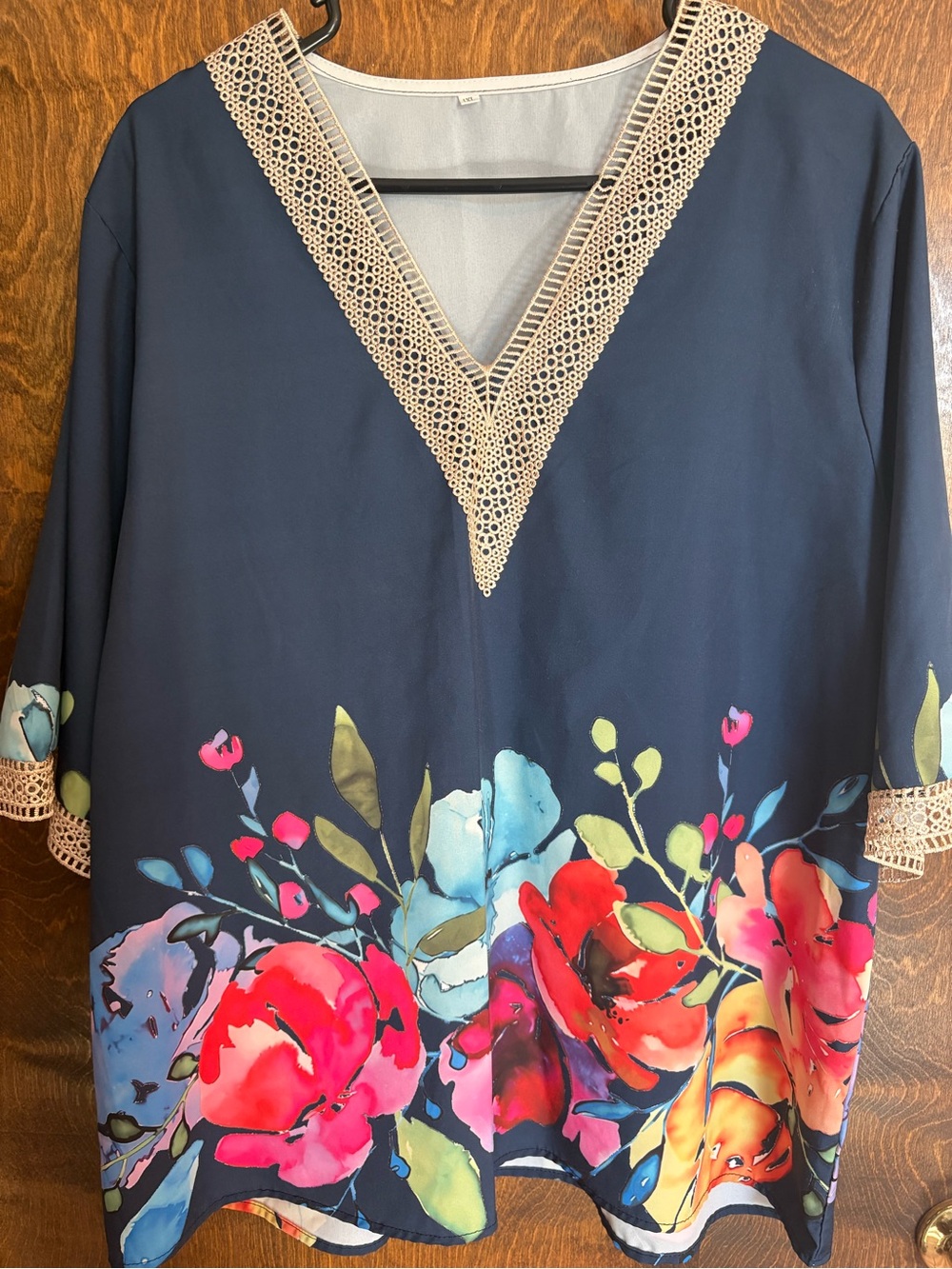 Blue floral short sleeved blouse